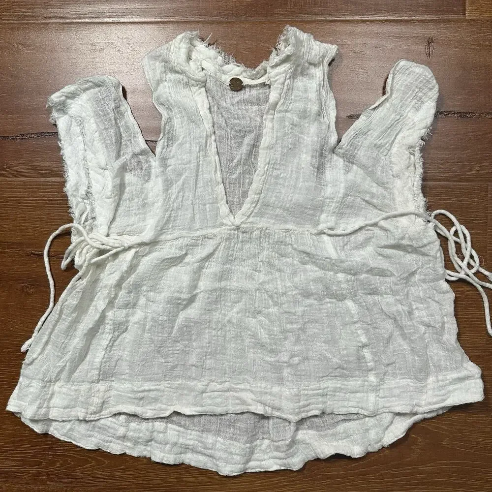 Free People Top Womens S White Gauze Off Shoulder Retro Hippie Beach Y2K Fairy